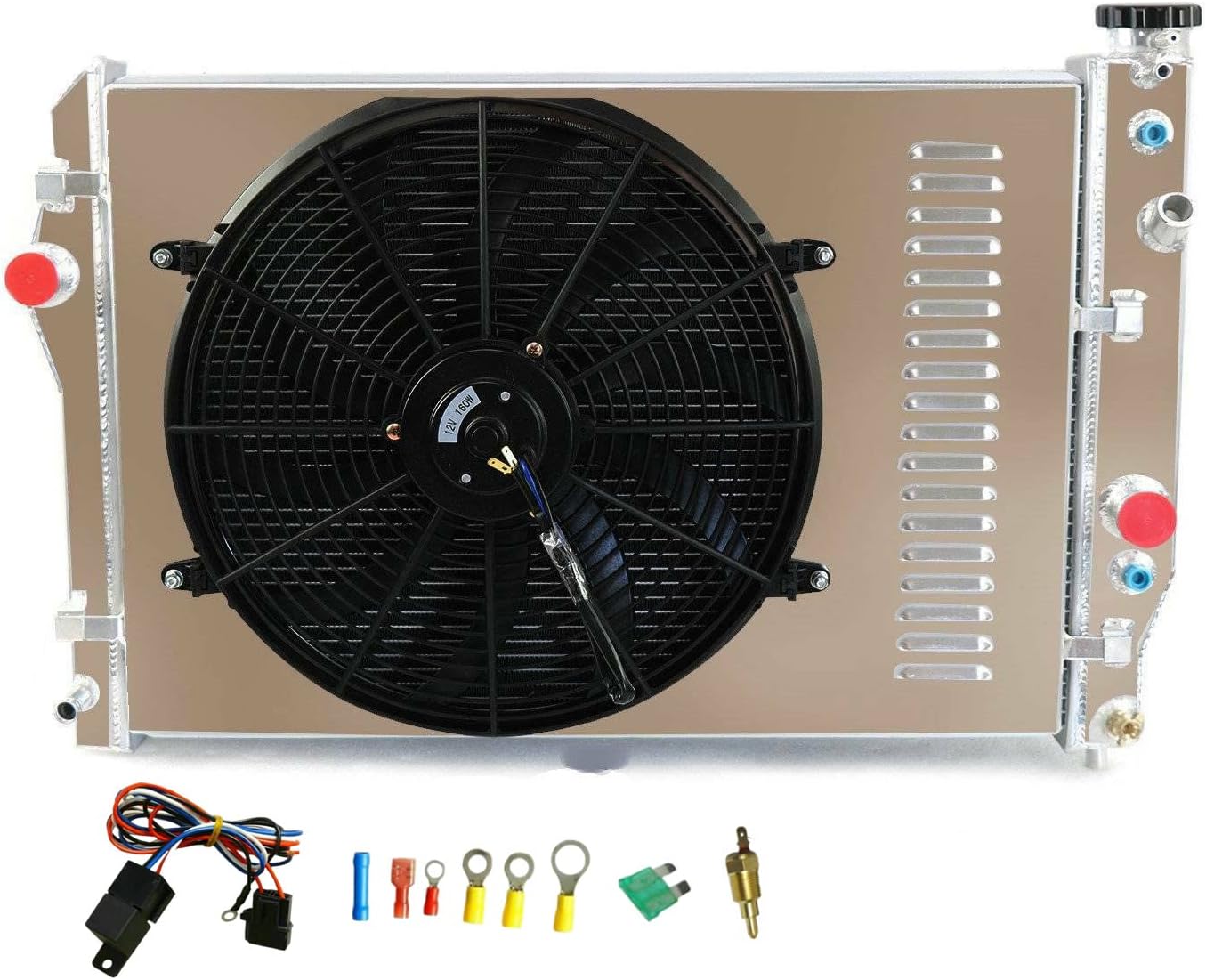 3 Row Aluminum Radiator with Electric Fan Shroud Thermostat Kit K118058
