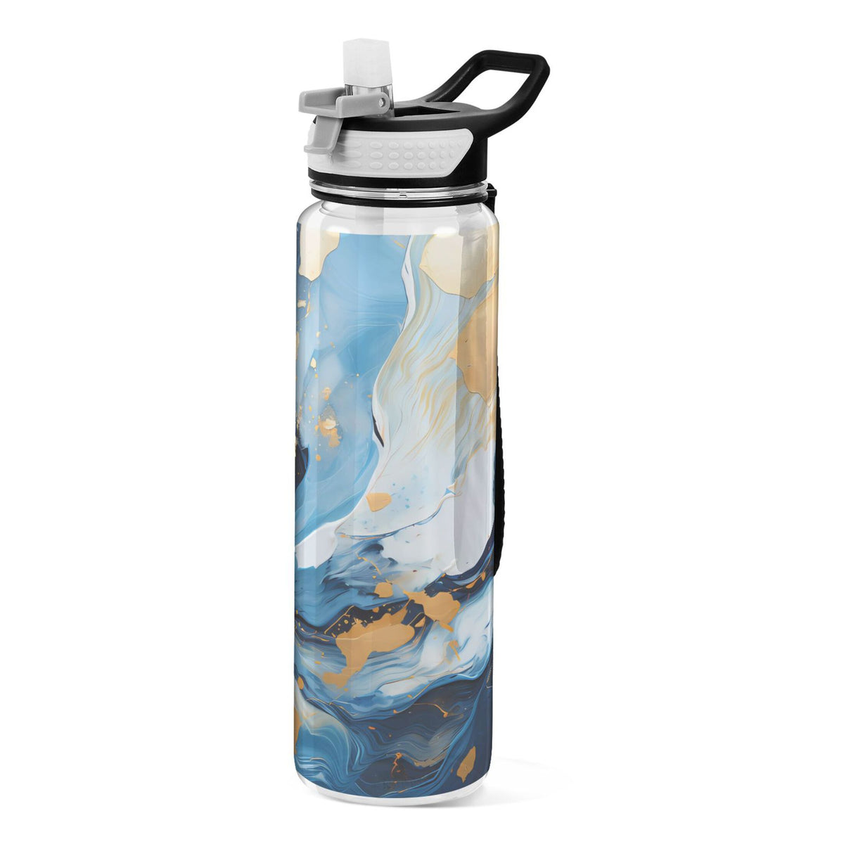 Marble Blue and Gold 32oz Tritan Leakproof Water Bottle with Straw F889