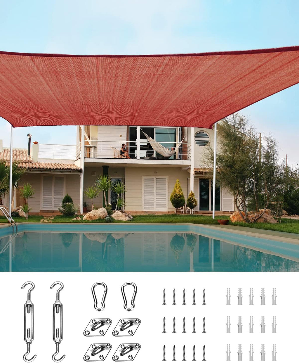 20X20FT 185G HDPE Square Sun Shade Sail Canopy (White) U4362
