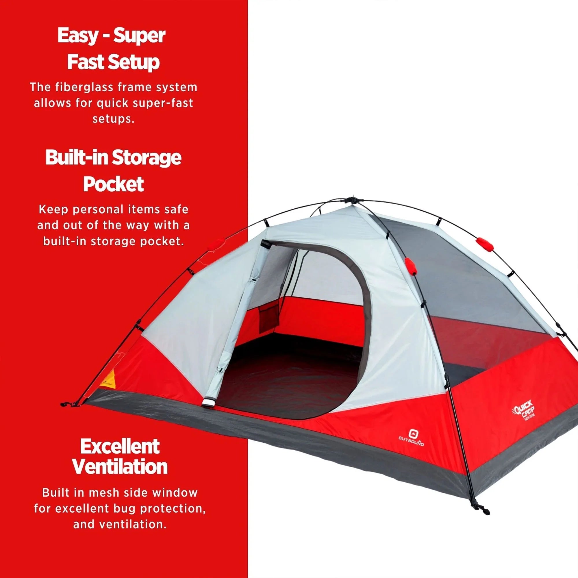 Red & White 3 Season Dome Tent with Carry Bag K3101