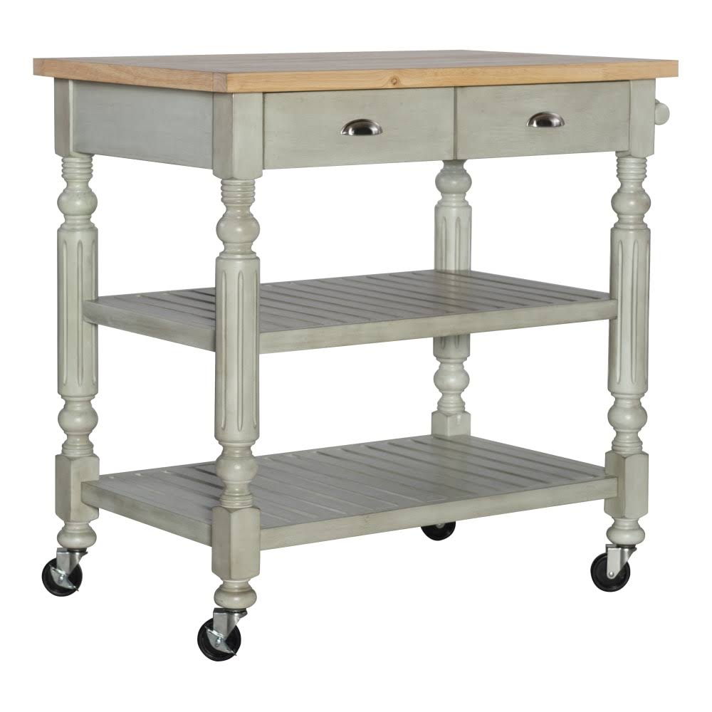 Distressed Gray 2-Drawer Kitchen Cart with Shelves V326
