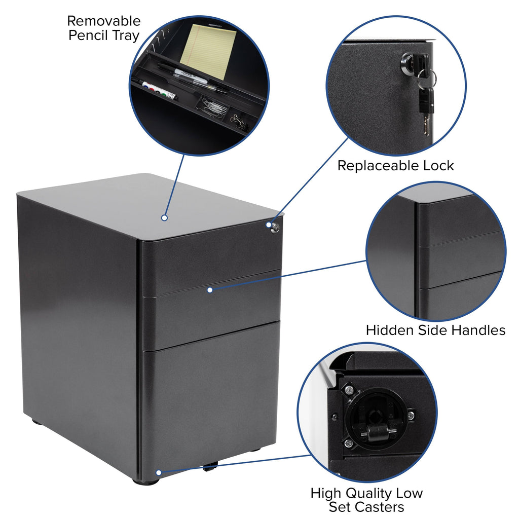 Black 3-Drawer Mobile Locking Filing Cabinet K4893