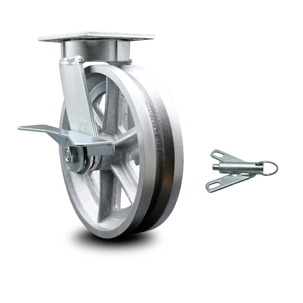 8 inch Kingpinless V Groove Semi Steel Wheel Caster with Brake and Swivel Lock I94767