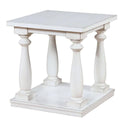White Wooden End Table with Shelf and Turned Legs Q6145