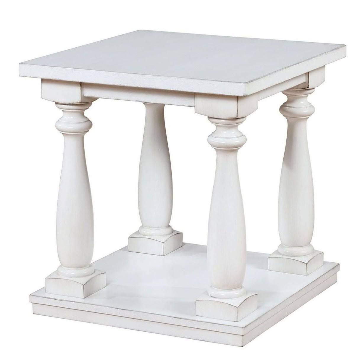 White Wooden End Table with Shelf and Turned Legs Q6145