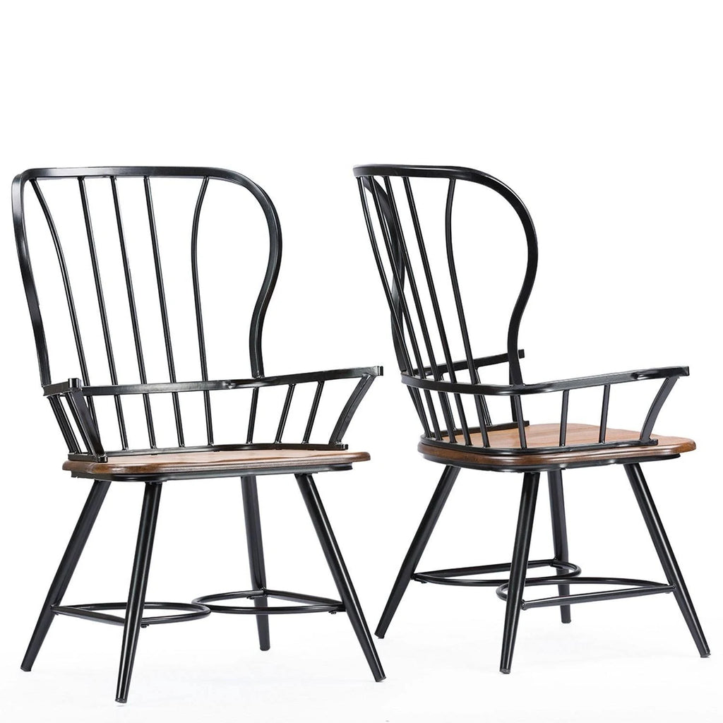 Set of 2 Wood and Metal Vintage Industrial Dining Arm Chair L328
