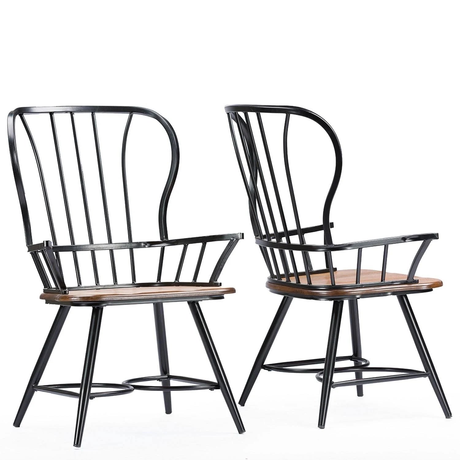 Set of 2 Wood and Metal Vintage Industrial Dining Arm Chair L328
