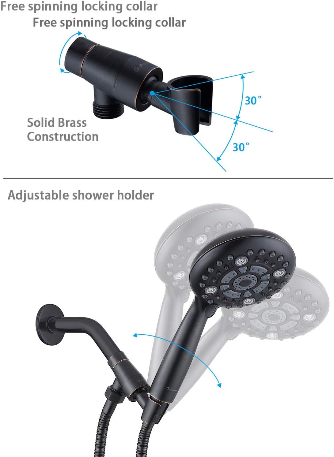 Oil Rubbed Bronze Handheld Shower Head with Extra Long Flexible Hose and Metal Adjustable Bracket, Pack of 2 Y51068