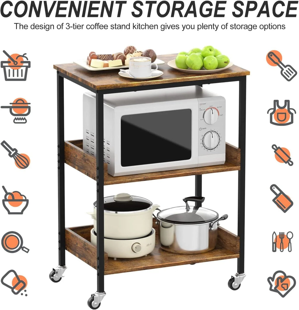 3-Tier Kitchen Utility Storage Cart with Rolling Wheels Y546