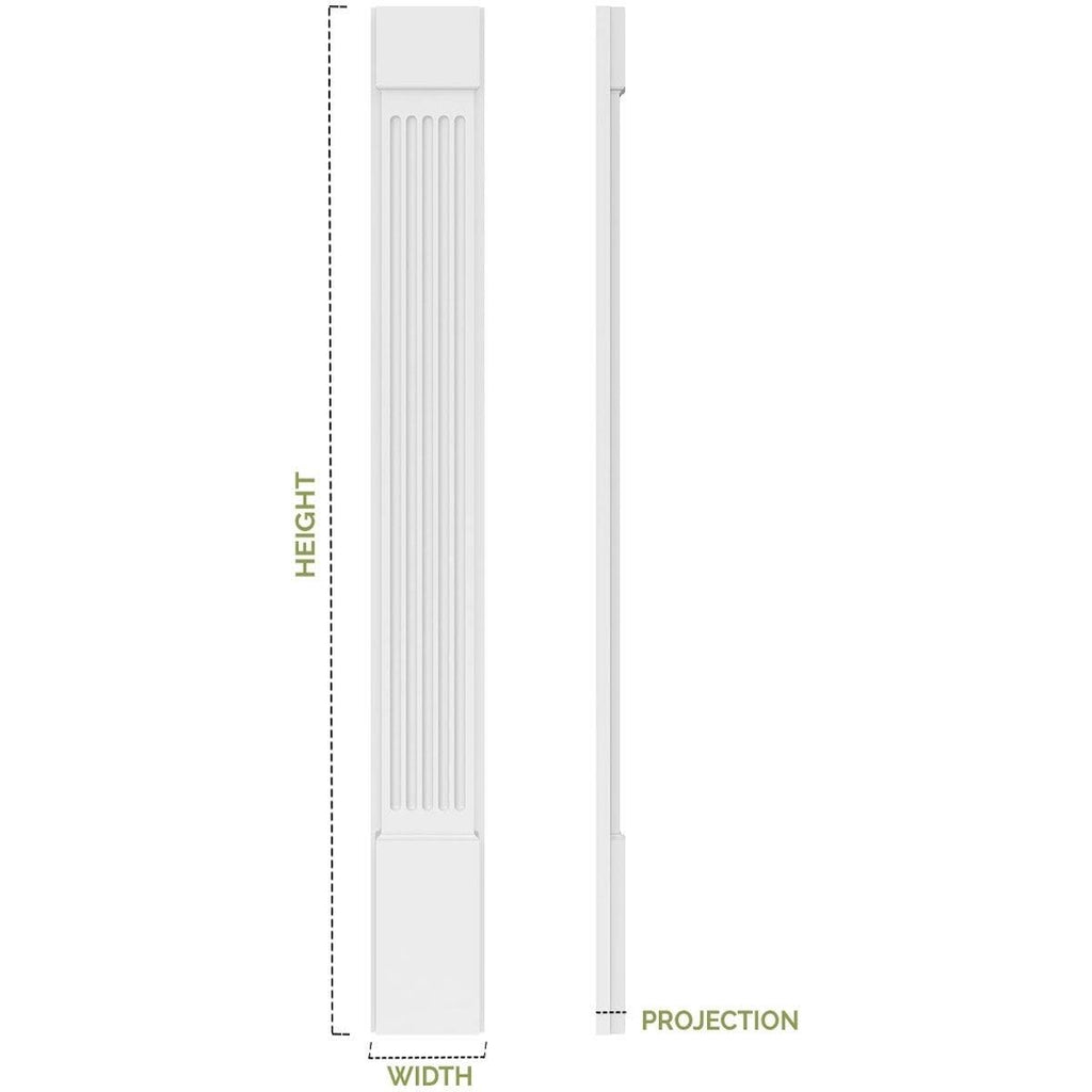 10x22W x 108x22H x 2x22P Two Equal Flat Panel PVC Pilaster with Decorative Capital & Base (Pair) D6761