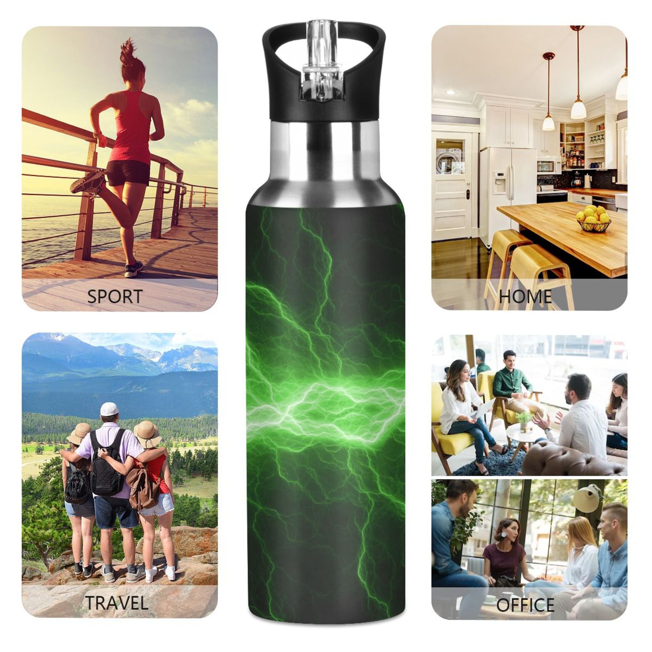 Green Stainless Steel Vacuum Insulated Water Bottle with Straw Lid 20 OZ F58010