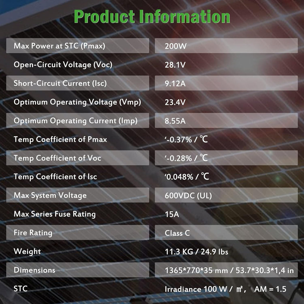 200W 12V Mono Solar Panels 2PCS E7160