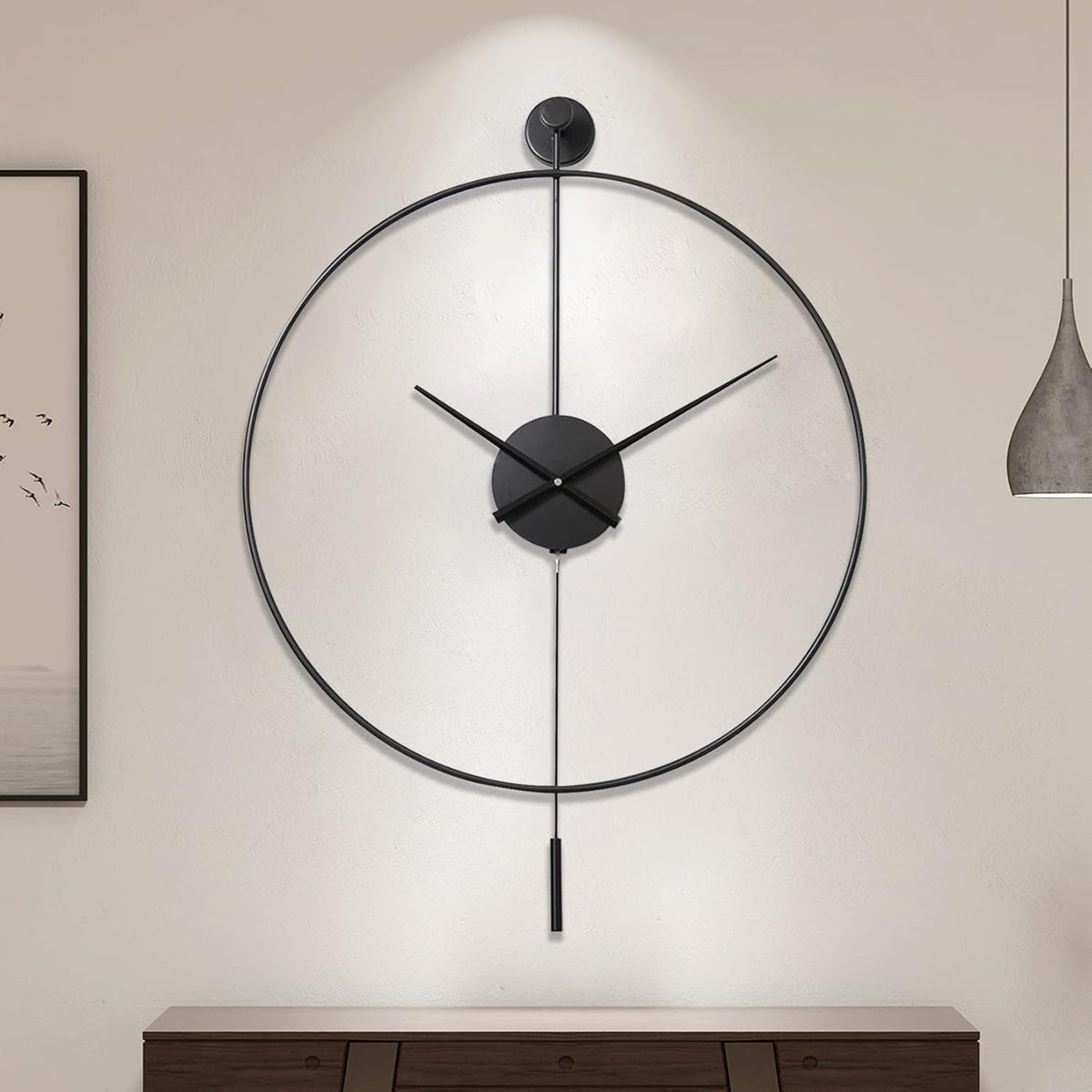 Large Decorative Wall Clock with Pendulum, Non-Ticking Silent Metal Wall Clocks, 29''×19.7‘’ X86755