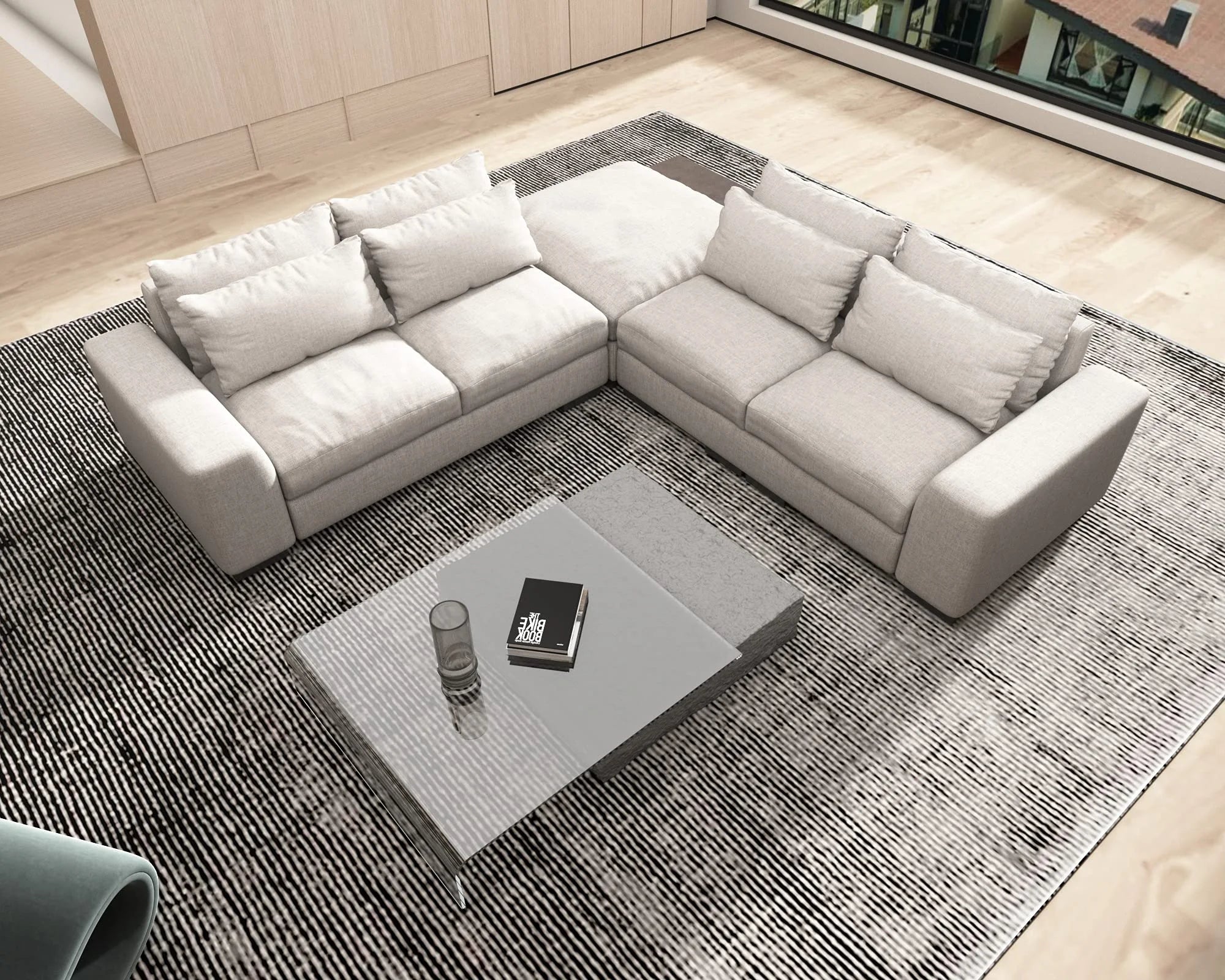 Light Grey L Shaped Sectional Sofa with Storage Ottoman T932525