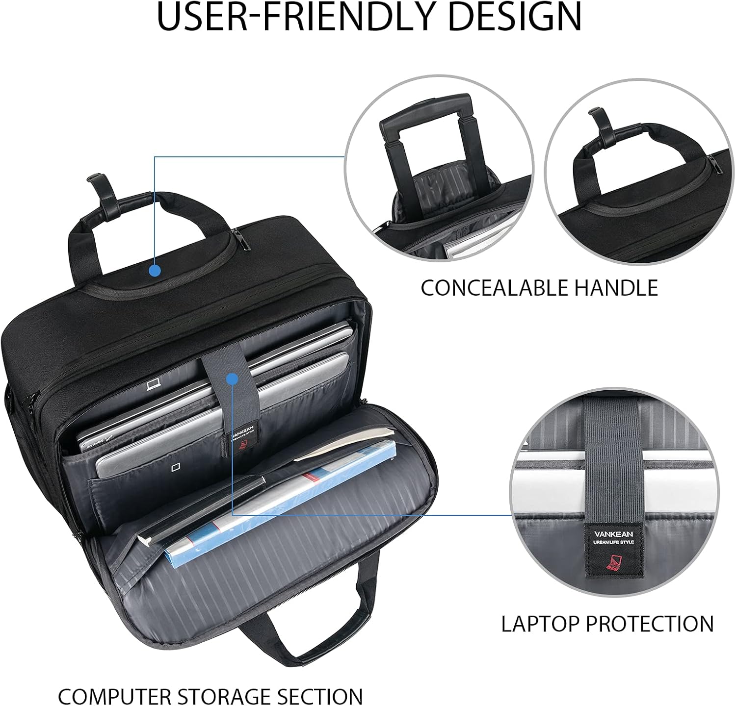 Black 17.3 Inch Rolling Laptop Bag with RFID Pockets R84724