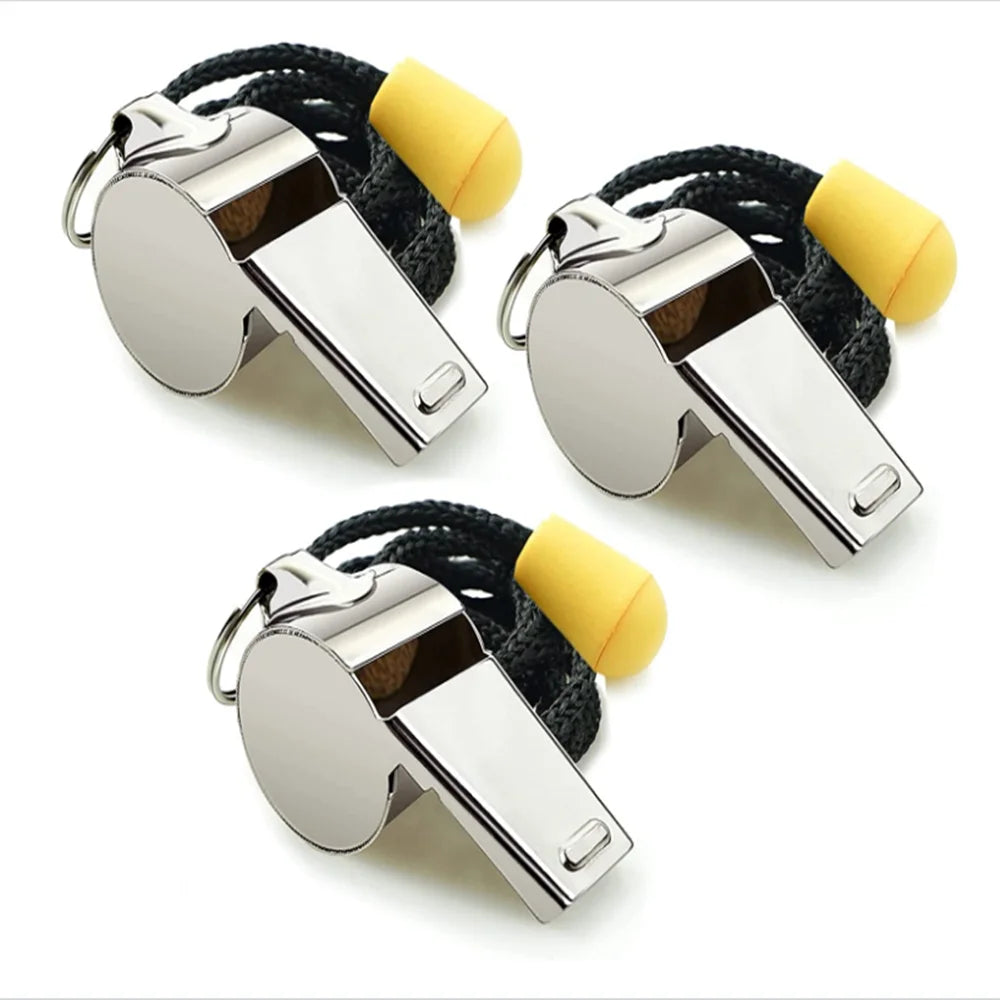 3 Pack Stainless Steel Sports Whistles with Lanyard A9025