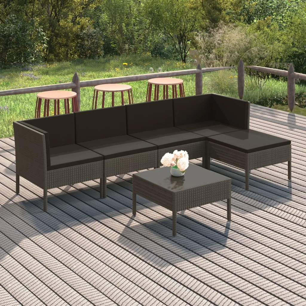 6 Piece Gray Poly Rattan Outdoor Sectional Sofa Set with Coffee Table N8697