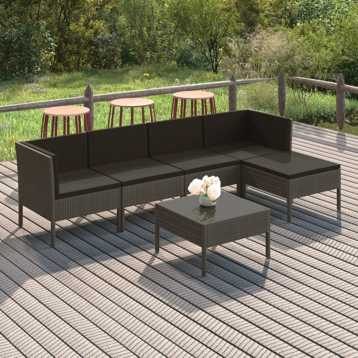 6 Piece Gray Poly Rattan Outdoor Sectional Sofa Set with Coffee Table N8697