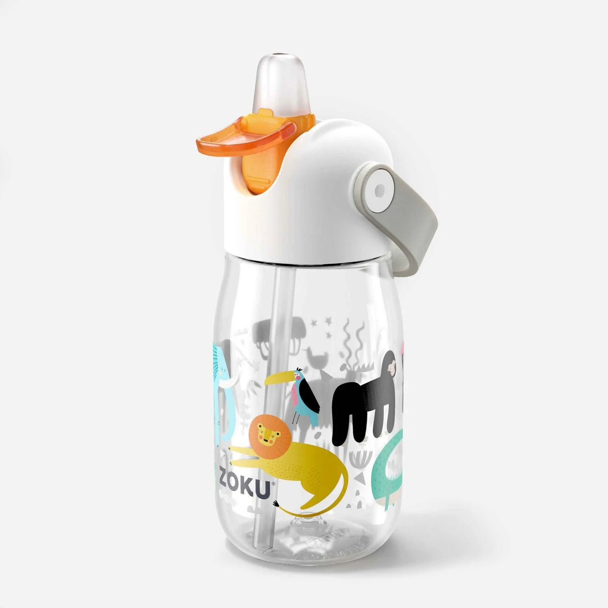 Kids Flip Straw Bottle 400ml Clear Safari G58221
