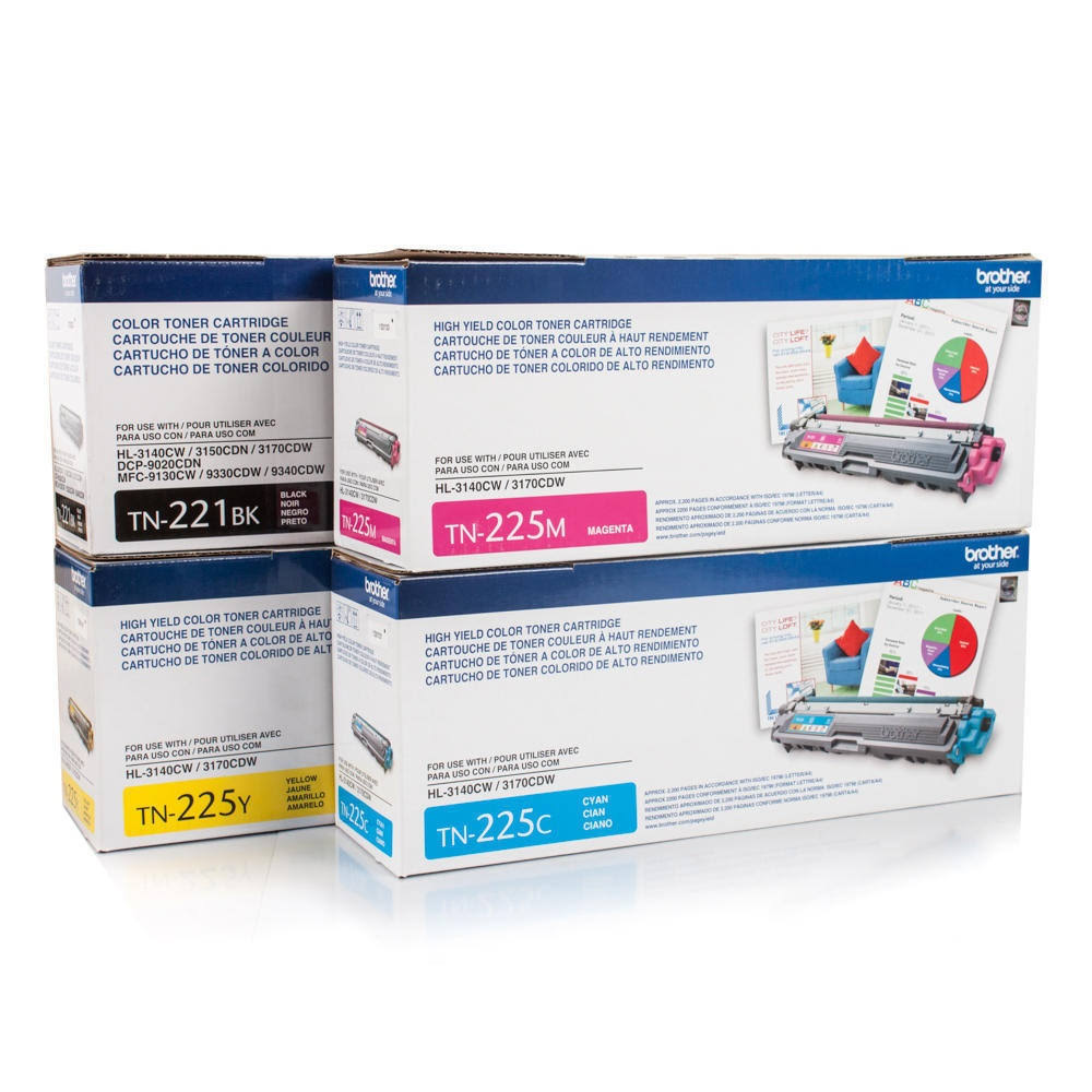 TN221BK Black and TN225 C/M/Y High Yield Color Toner Cartridge R6100