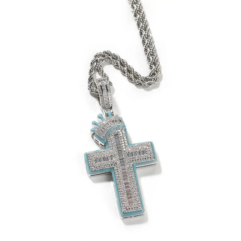 14K Gold Over Finish Simulated Diamond Crucifix Cross Charm Pendant Necklace L40918