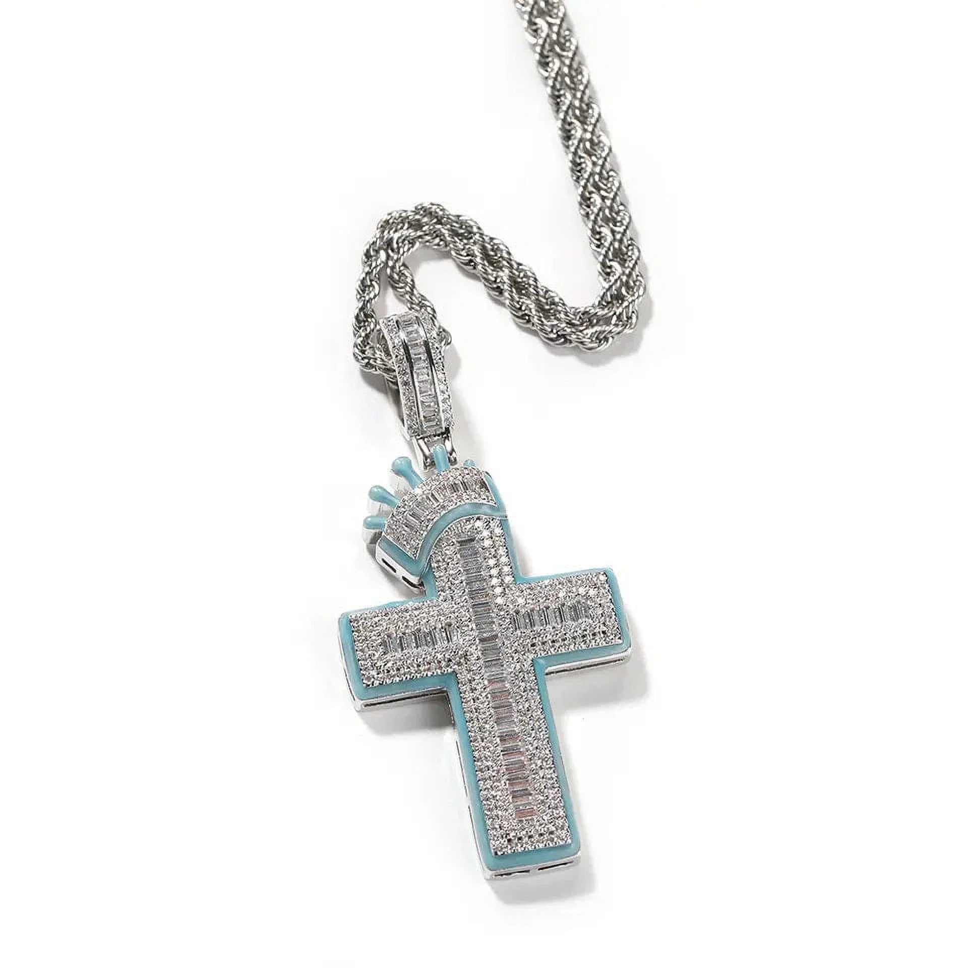 14K Gold Over Finish Simulated Diamond Crucifix Cross Charm Pendant Necklace L40918