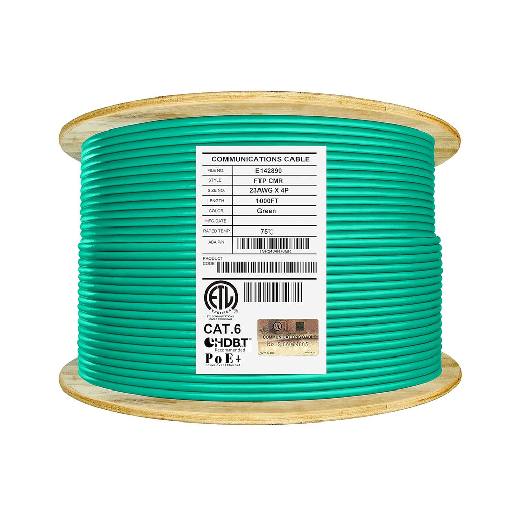 Bulk Ethernet Cable Reel, Cat6 Shielded Riser, 1000ft, F/UTP 23AWG, Solid Bare Copper, Grey C1289