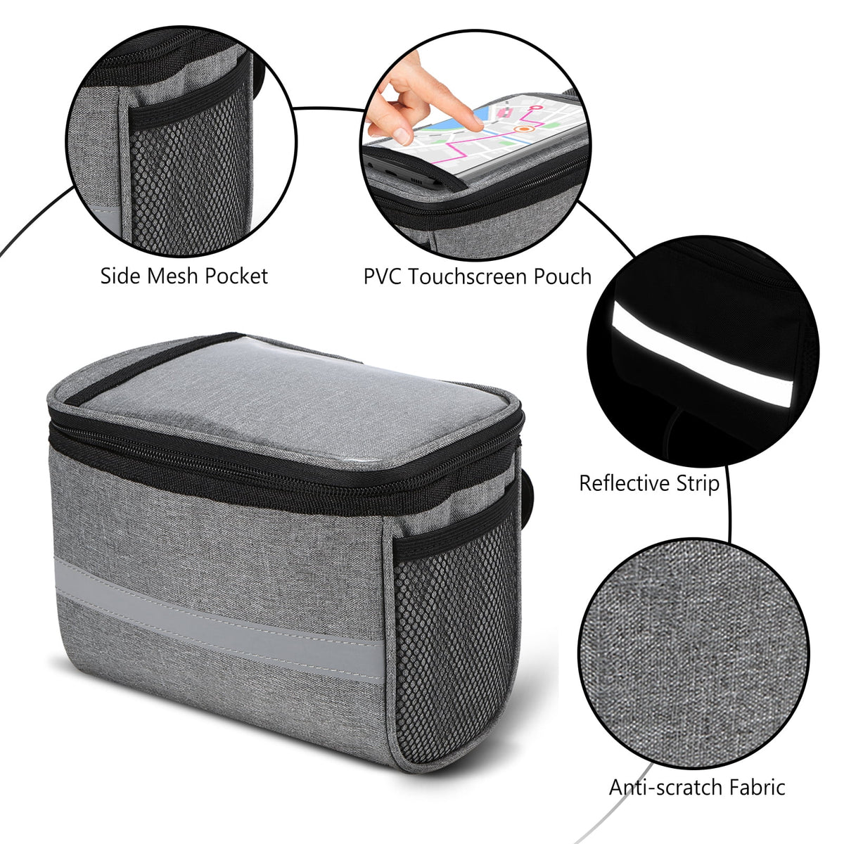 Grey Polyester Insulated Bike Handlebar Bag R76273