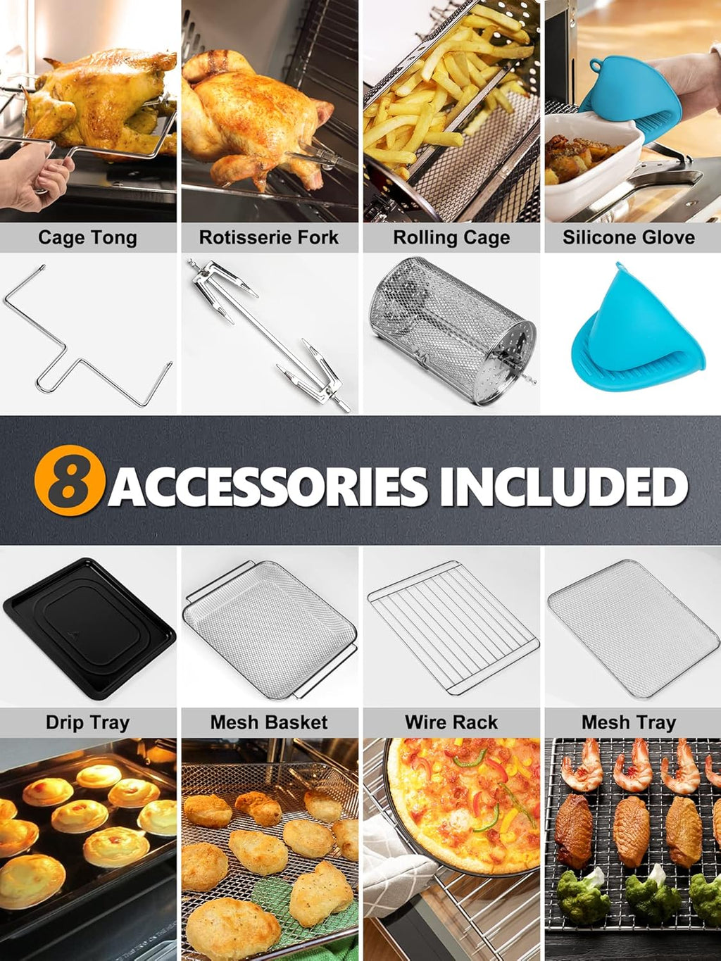 16 Quart 7-in-1 Stainless Steel Air Fryer Oven with Rotisserie and Racks R5890
