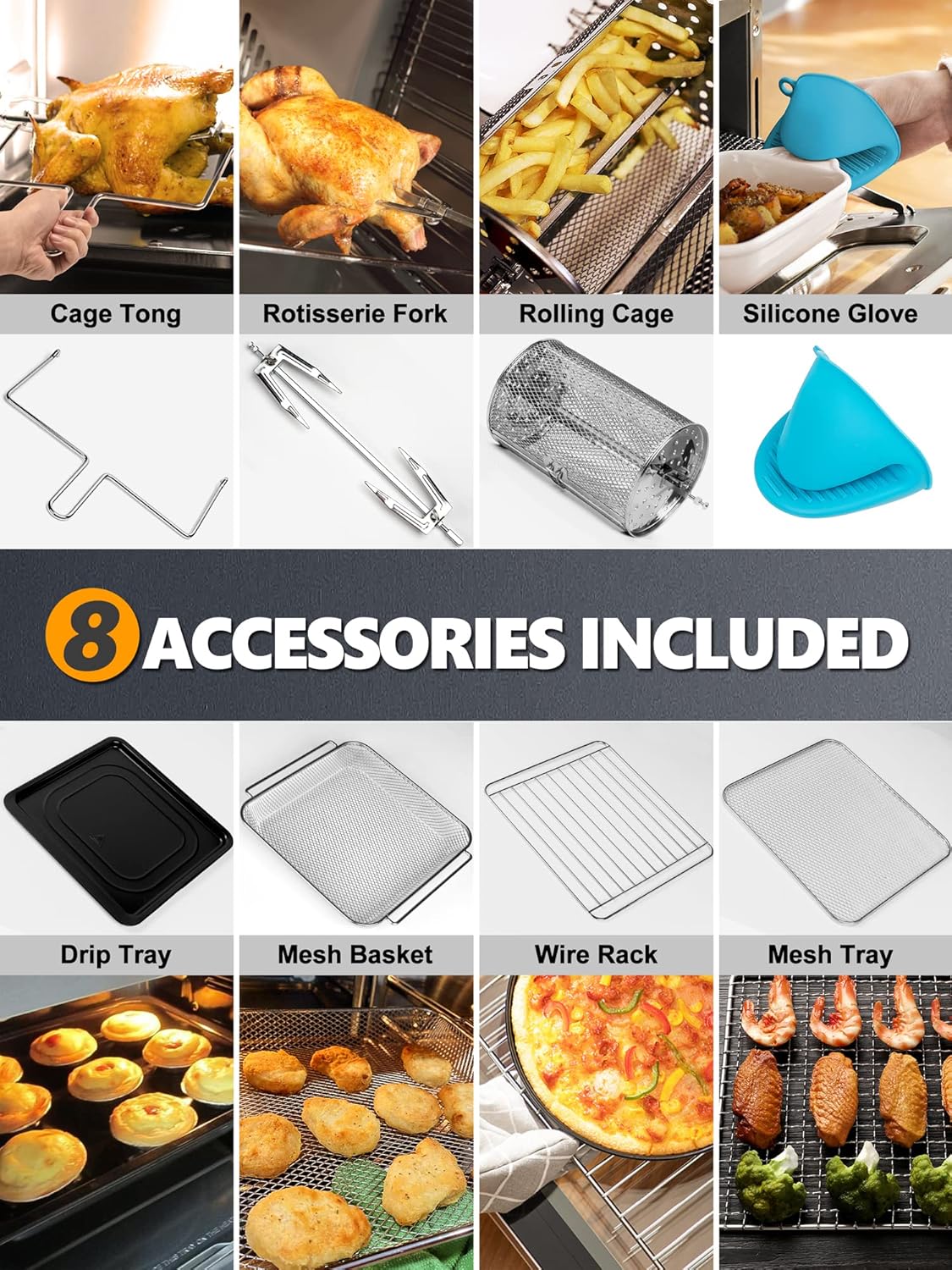 16 Quart 7-in-1 Stainless Steel Air Fryer Oven with Rotisserie and Racks R5890