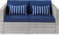 Modular Wicker Loveseat Sofa with 2 Accent Pillows, Gray/Navy B966
