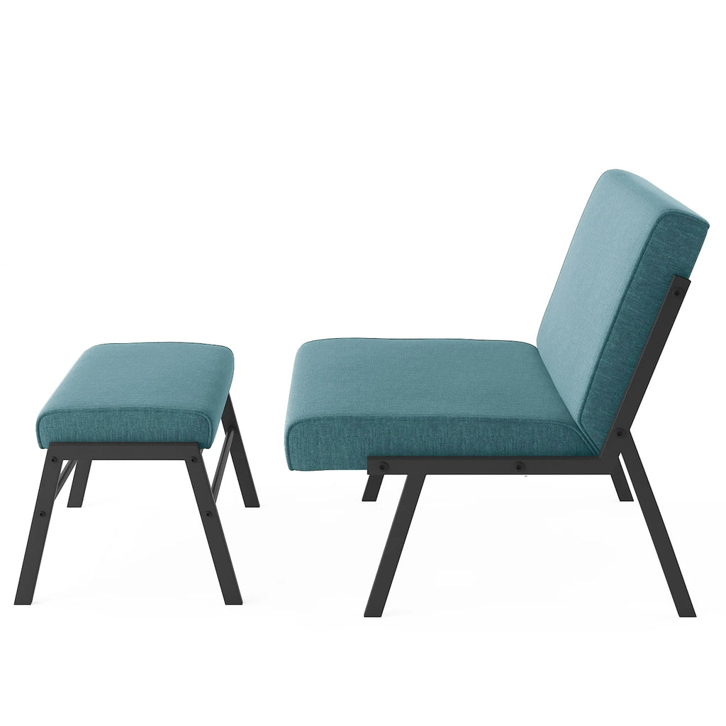 Green Linen Accent Chair with Ottoman V5288