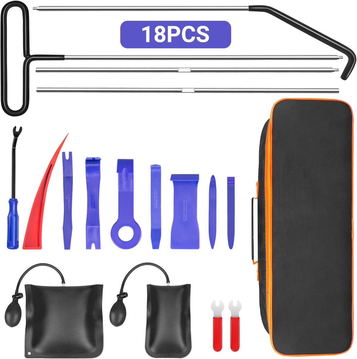 Car Tool Kit with Long Reach Grabber, Air Wedge Pump, Pry Tool and Carrying Bag Z36636