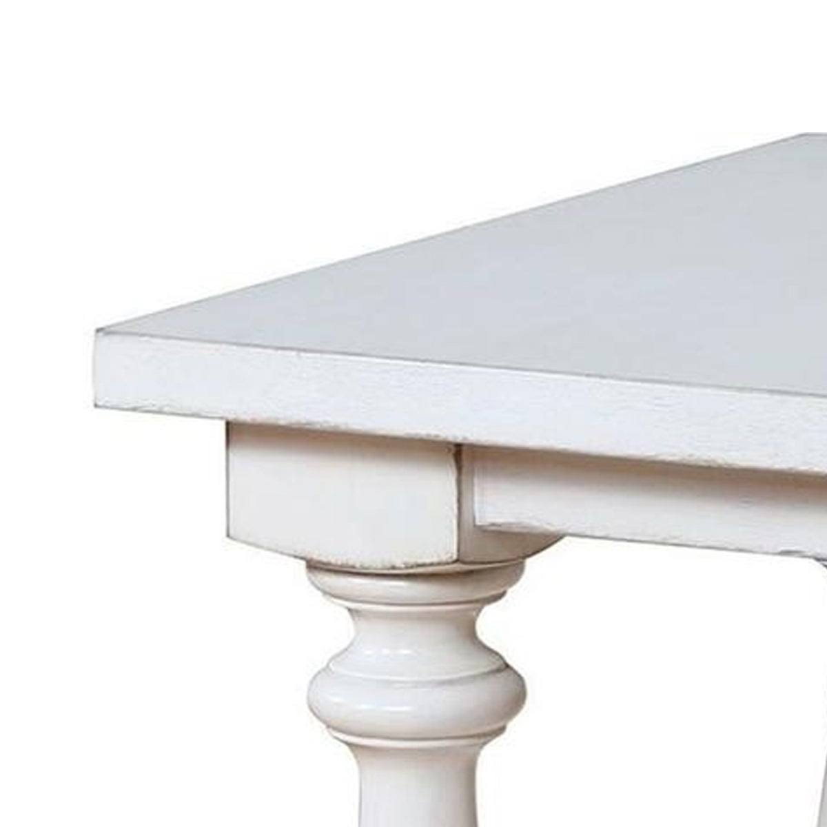 White Wooden End Table with Shelf and Turned Legs Q6145