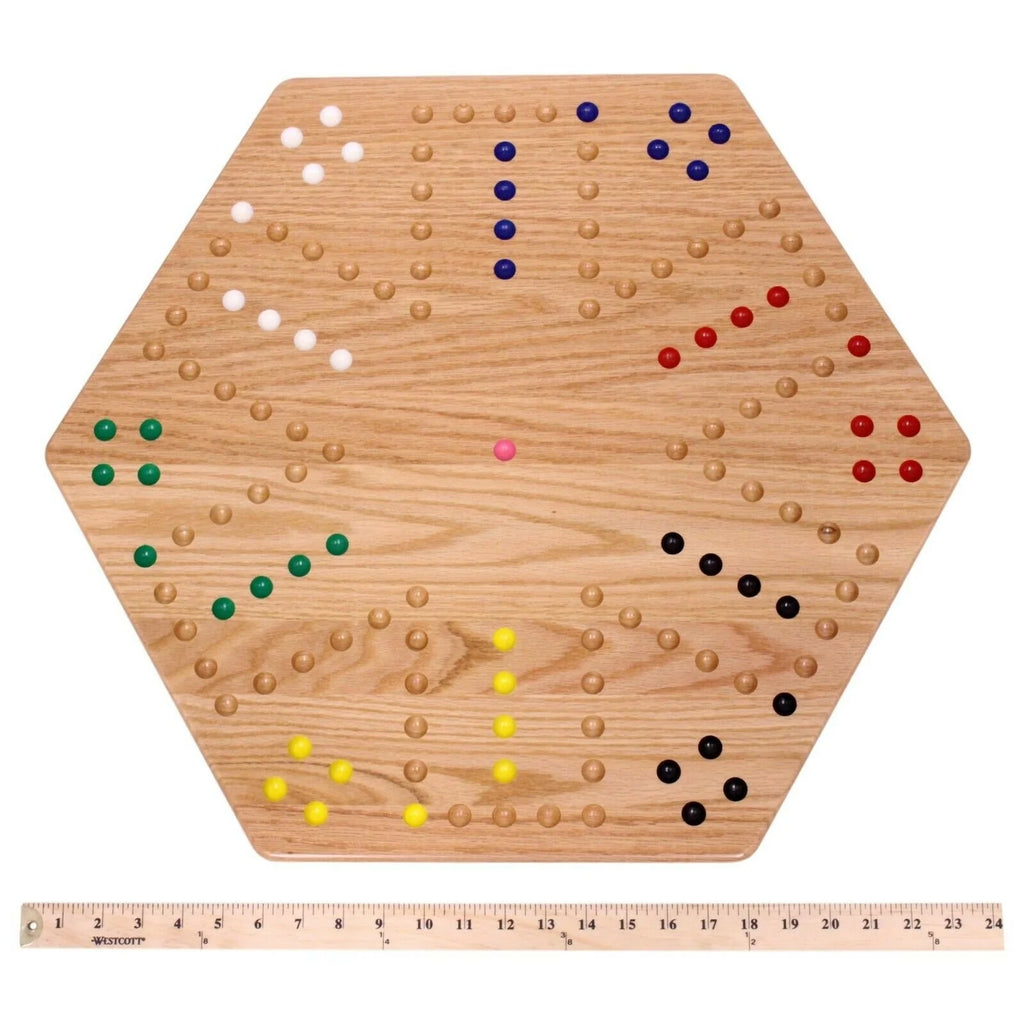 Large 24" Wooden Hand-Painted Aggravation Board Game with XLarge 22mm Marbles and Dice C6575