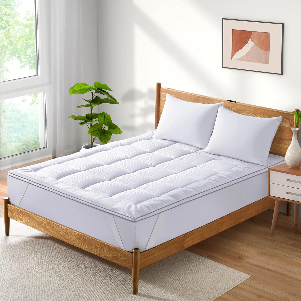 White Queen 2" Grid Quilted Down Alternative Microfiber Mattress Topper V89371