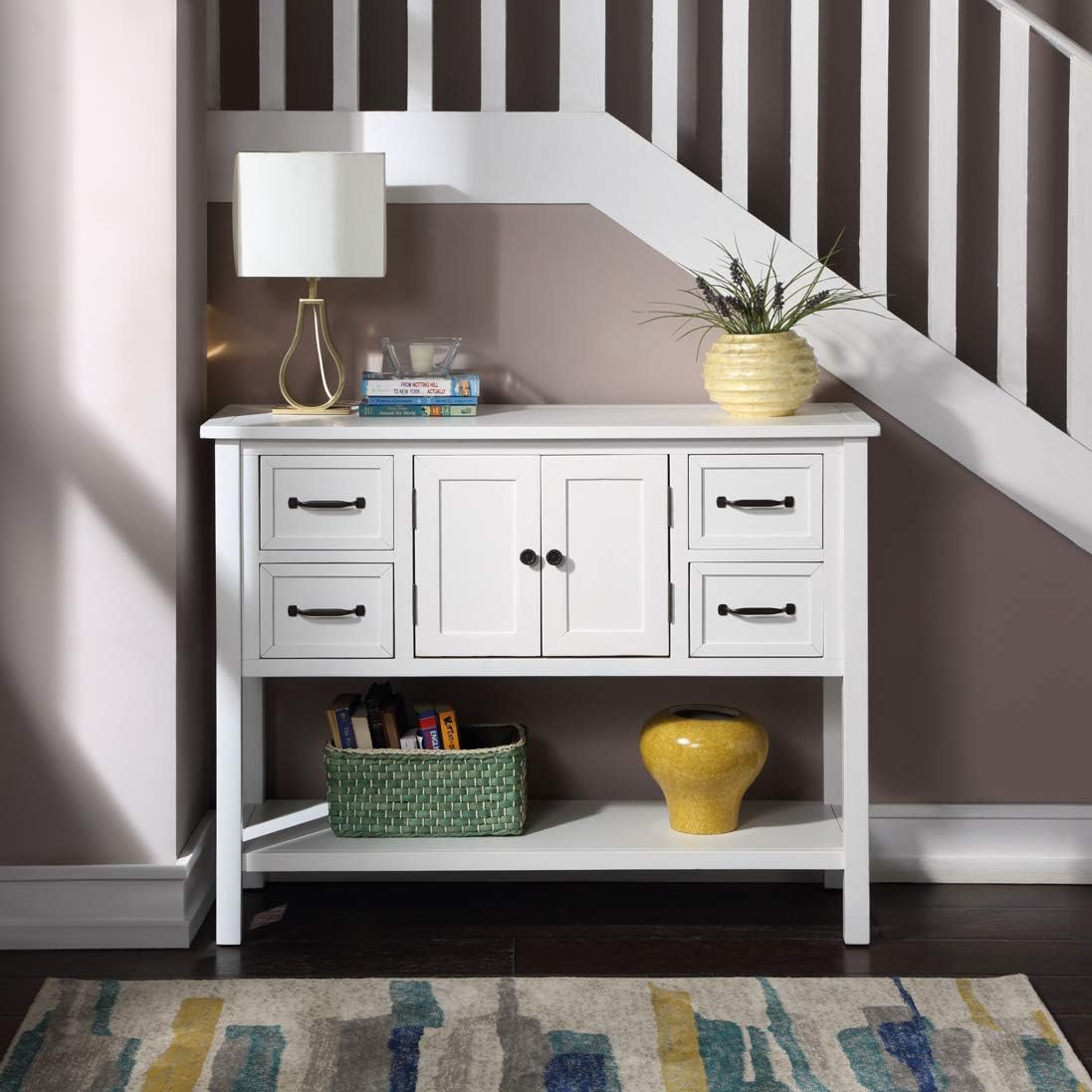 White Wood Console Table with 4 Drawers S6886