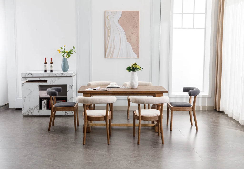 Beige Linen Upholstered Wooden Dining Chairs Set of 2 X705140