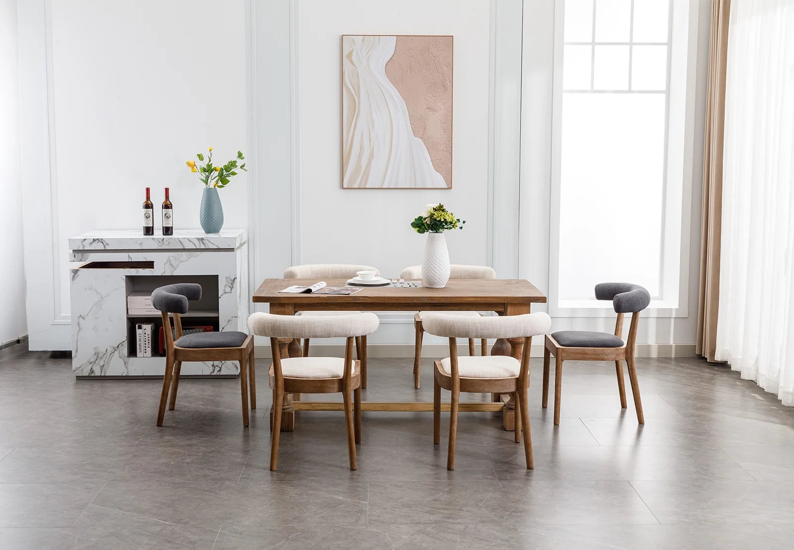 Beige Linen Upholstered Wooden Dining Chairs Set of 2 X705140