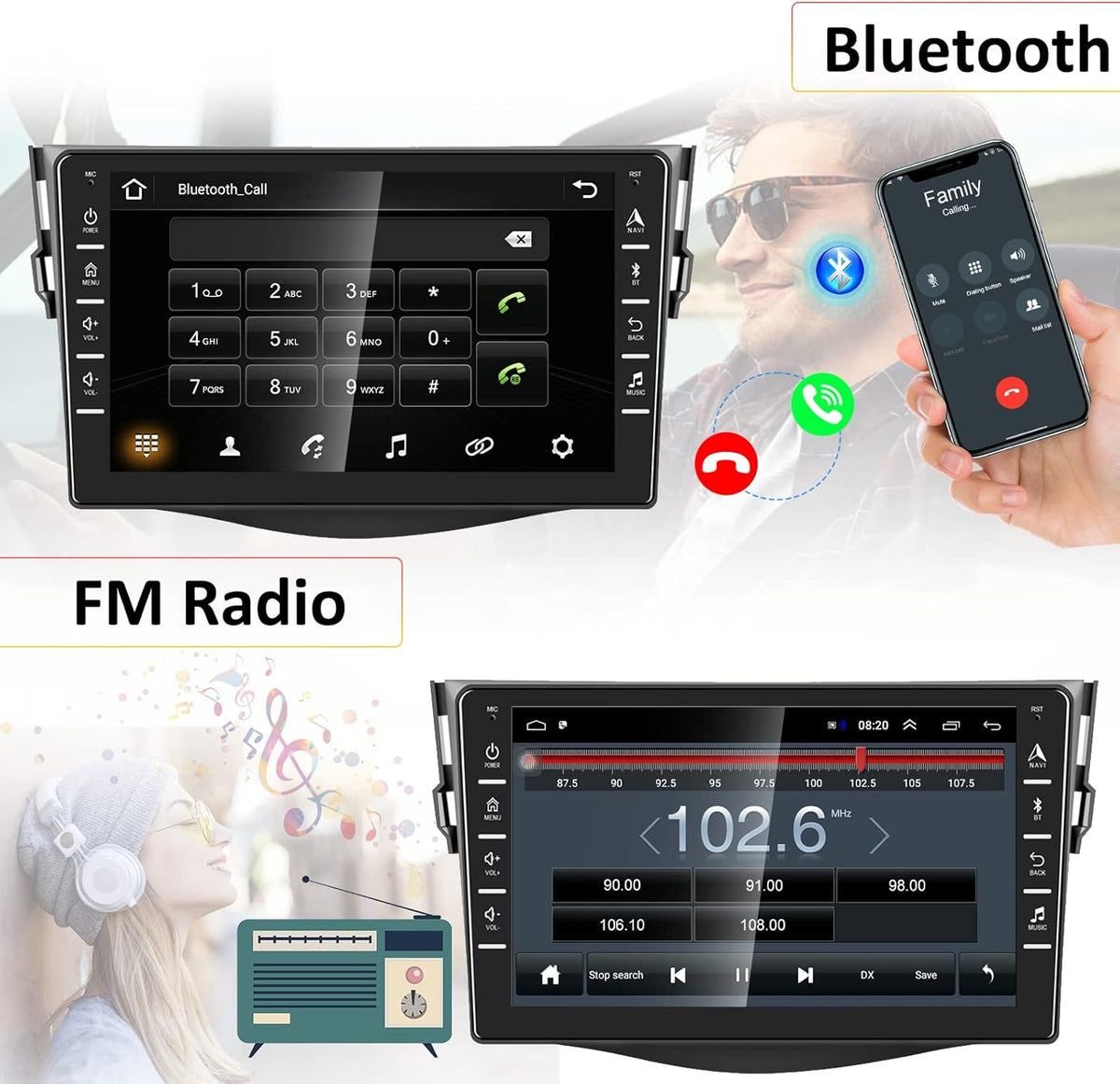 8 Inch Double Din Touchscreen Car Stereo with Bluetooth Backup Camera B33868