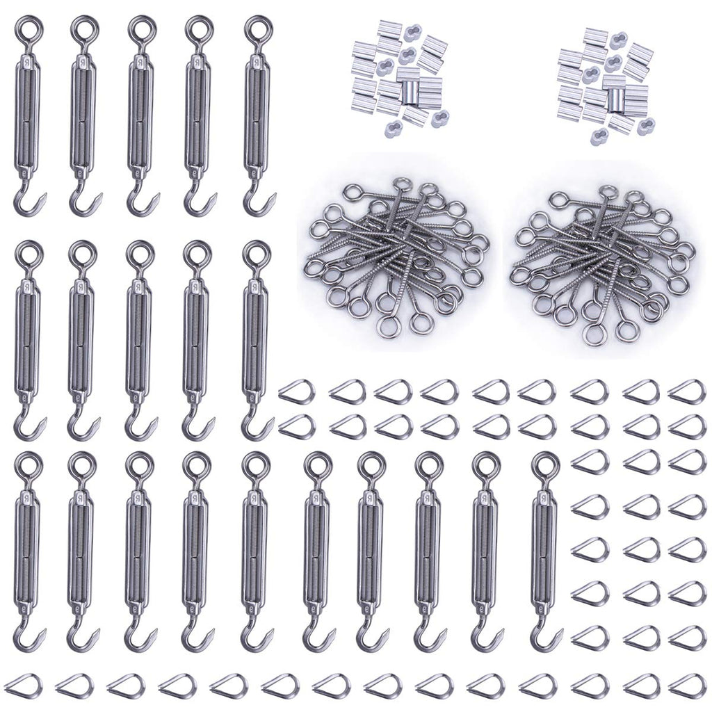Cable Railing Kit M5 Hook & Eye Turnbuckle Wire Rope Tension M6 Stainless Steel Eyes Screw M3 Aluminum Crimping Loop M3 Stainless Steel Thimble NK08 Pack of 2 I744049