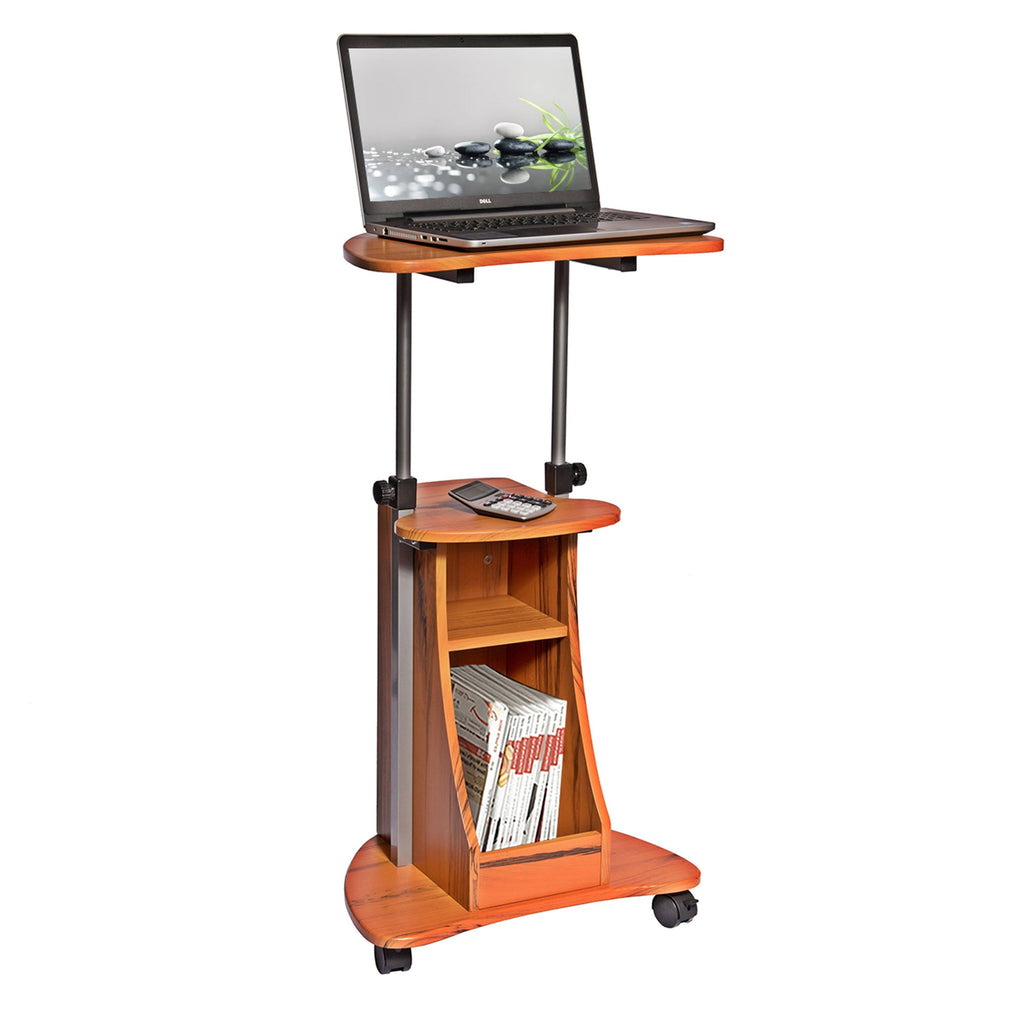 Woodgrain Rolling Adjustable Height Laptop Cart with Storage E8806
