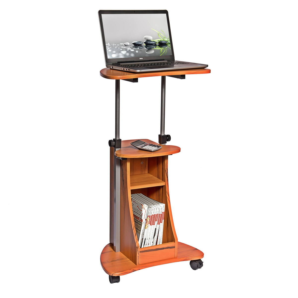 Woodgrain Rolling Adjustable Height Laptop Cart with Storage E8806