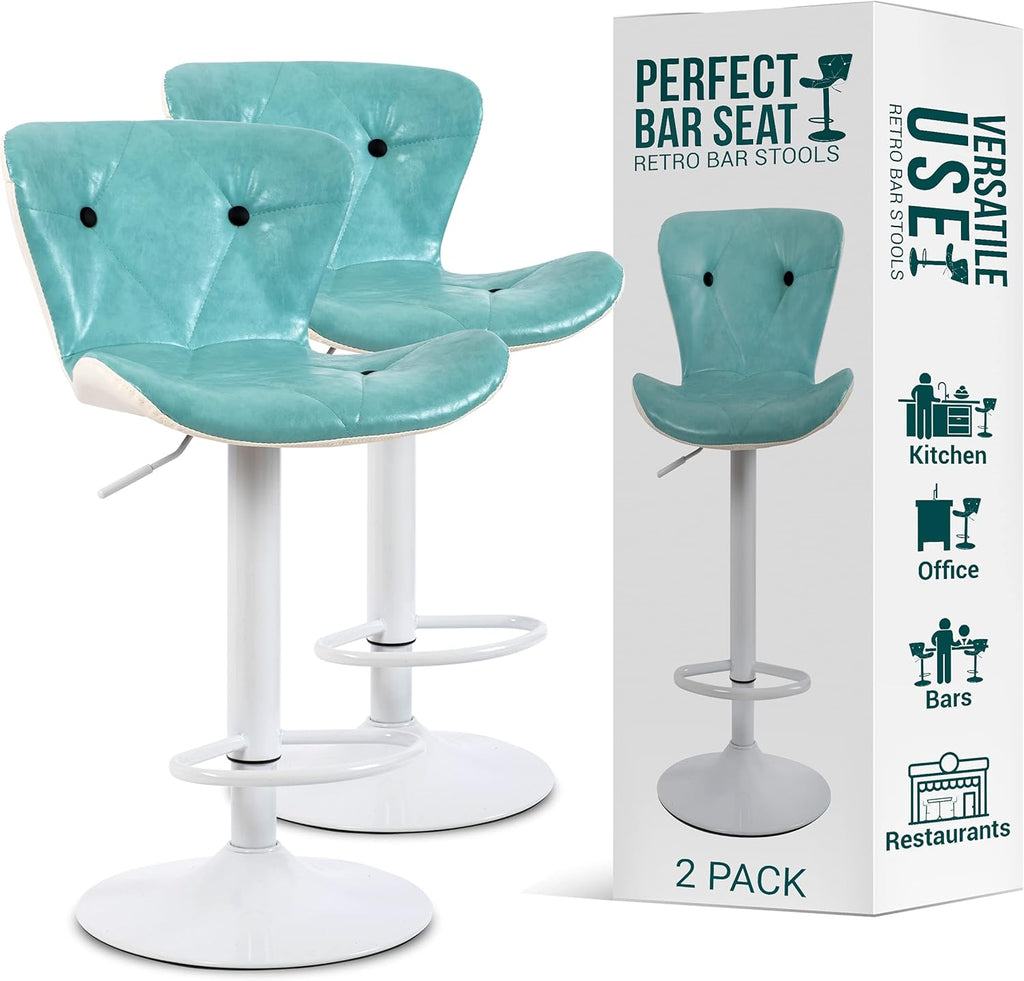 White Adjustable Swivel Bar Stool Set of 2 G52278