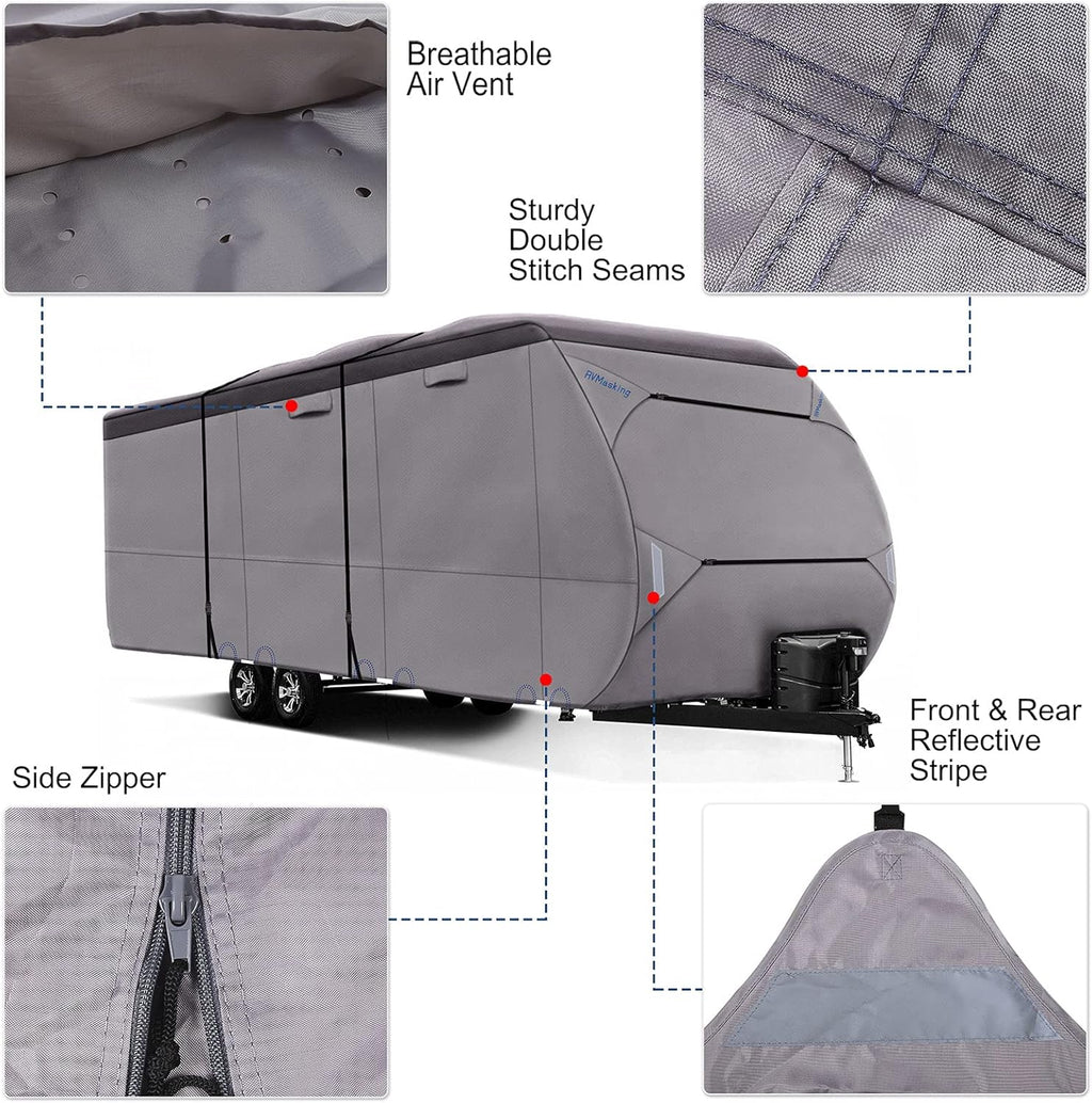 Upgraded Waterproof 500D Top Travel Trailer Cover with 4 Tire Covers, Tongue Jack Cover U834
