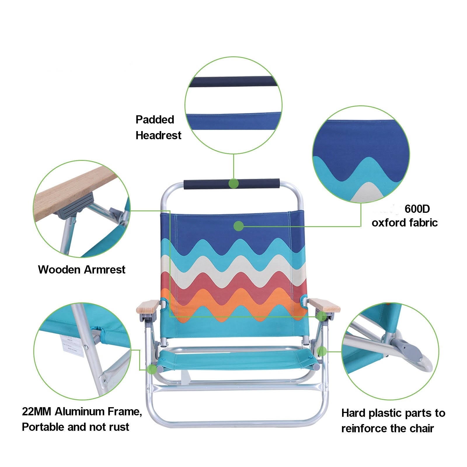 2-Piece Low Folding Adjustable Beach Chairs with Cooler Bag K7448