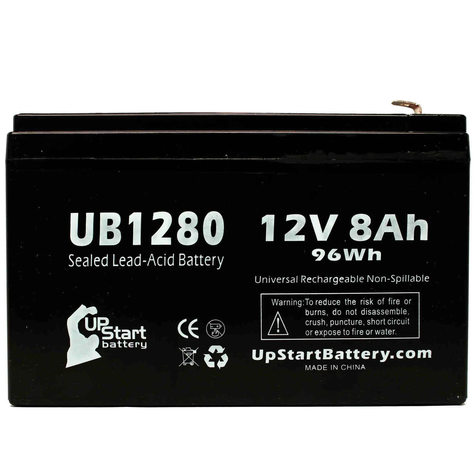 4x Pack Sealed Lead Acid Battery (12V, 8Ah, 8000mAh, F1 Terminal, AGM) with 8 F1 to F2 Terminal Adapters N485676