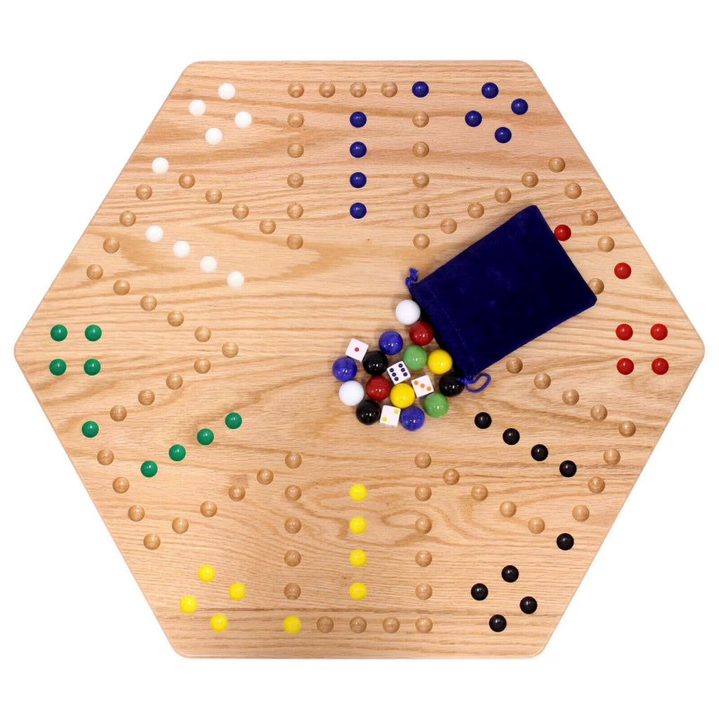 Large 24" Wooden Hand-Painted Aggravation Board Game with XLarge 22mm Marbles and Dice C6575