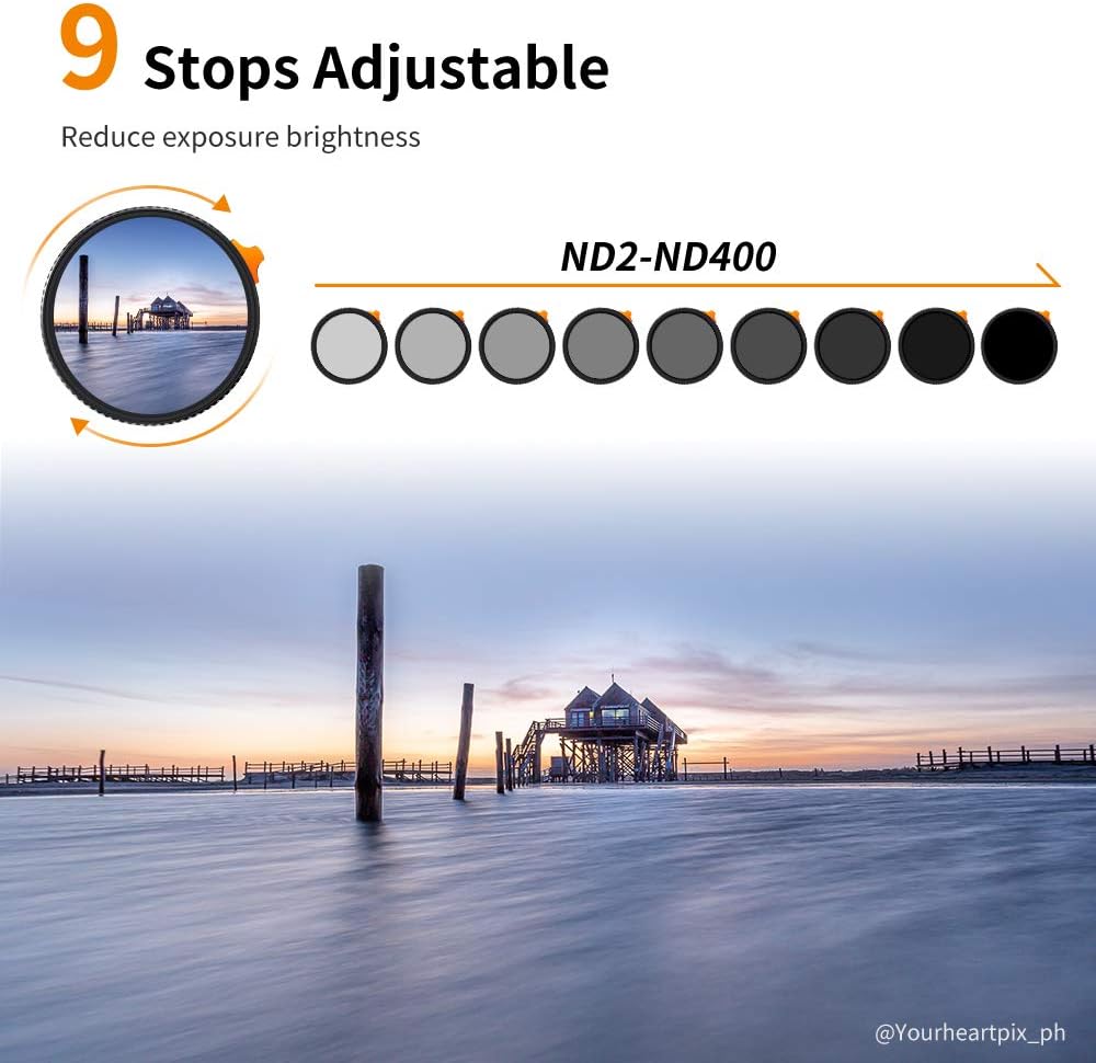 55mm Variable ND Filter ND2-ND400 with Multi-Layer Coatings AGC Glass Neutral Density Filter Pack of 2 H664