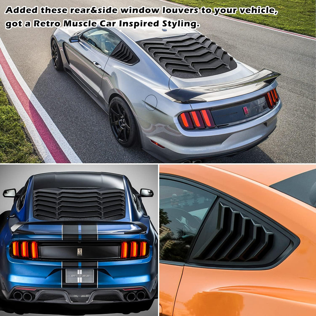 Matte Black Rear and Side Window Louvers Sun Shade Cover for Ford Mustang G77508